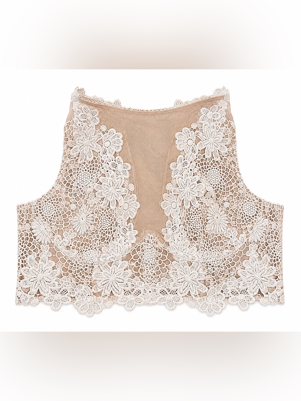 Victorias Secret Dream Angels Unlined Bra 34C Nude & White Lace High Neck
